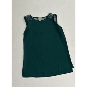 Ann Taylor LOFT Sleeveless Top Womens XS Polyester Green With Crochet Lace Trim